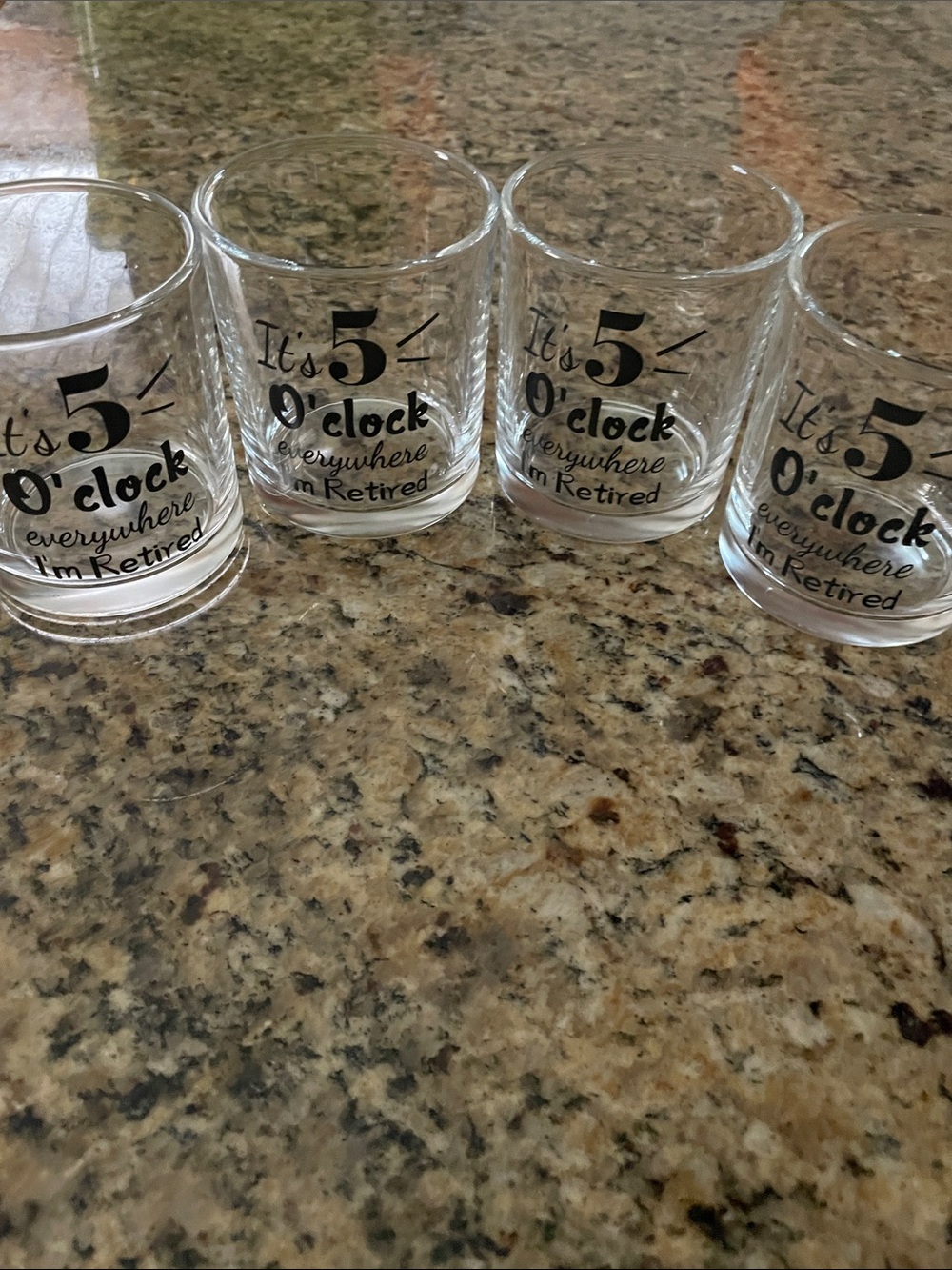 Retired "It's 5 O'Clock Everywhere" Clear Glass Shot Glasses - Set of 4